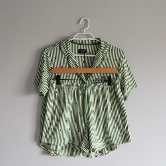 Kate Spade Womens Green Sz M Striped Animal Print 2-Piece Sleepwear Pyjama Set - Picture 1 of 14